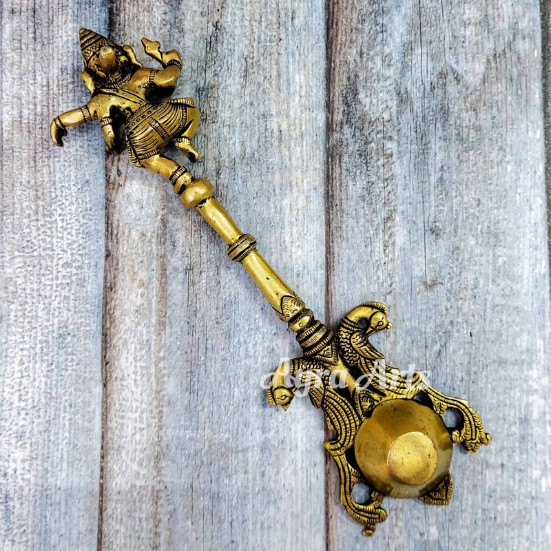 Brass Ganesha Aarti Spoon - 10.5 inch Height | Divine Offering