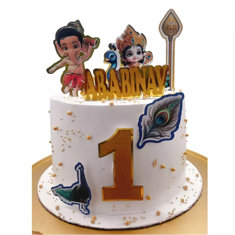Lord Murugan themed first birthday cake