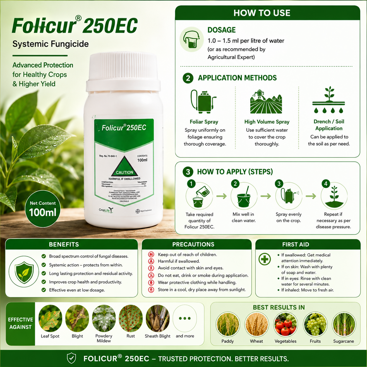 Bayer Folicur® EC Fungicide (Tebuconazole 25.9% EC) | Vetrivel Agro Services