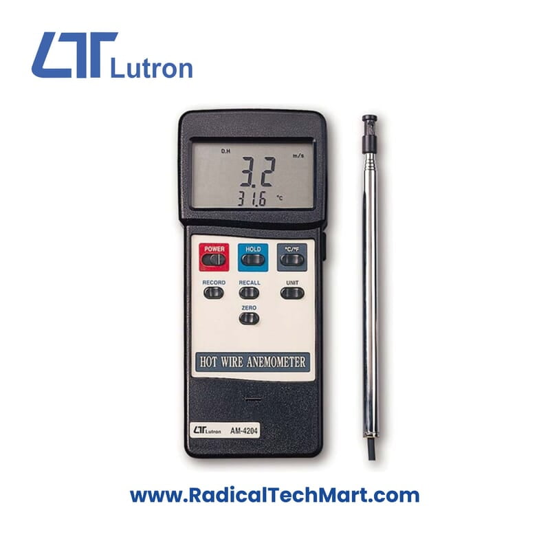 Lutron AM-4204 Hot Wire Anemometer with Slim Probe for Air Velocity and Temperature Measurement
