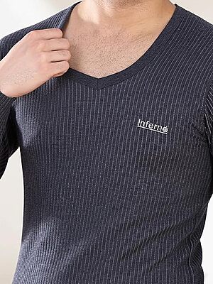 Lux Inferno Men's V Neck Thermal Vest | Full Sleeve Winter Innerwear Soft & Warm Cotton Fabric