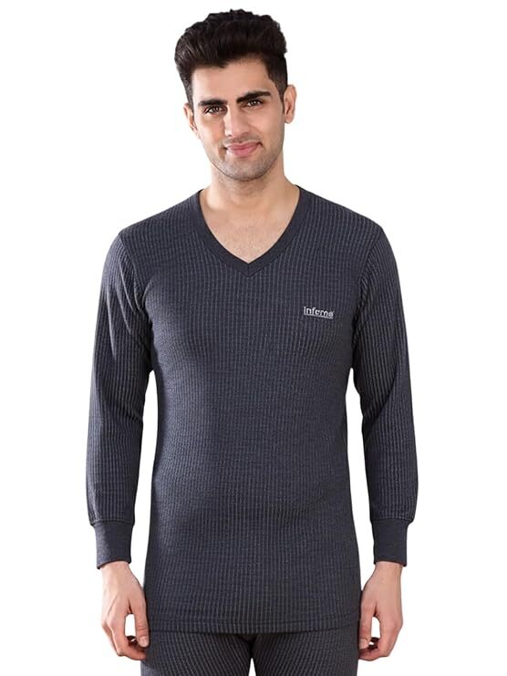 Lux Inferno Men's V Neck Thermal Vest | Full Sleeve Winter Innerwear Soft & Warm Cotton Fabric