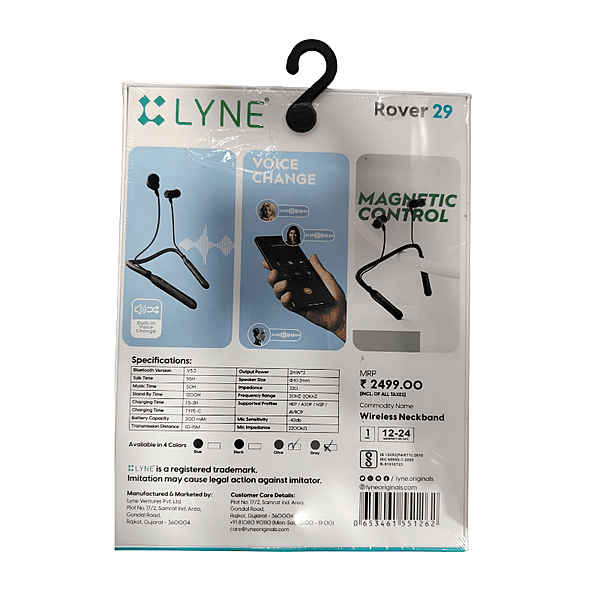 Lyne Rover 29 Wireless Neckband – Bluetooth Audio | Comfortable Fit | Music & Calls