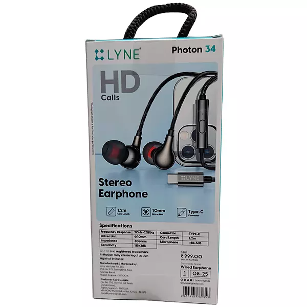 Lyne Photon 34 Wired Earphones – Clear Stereo Sound | In-Ear Design | Music & Calls