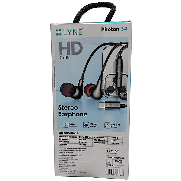 Lyne Photon 34 Wired Earphones – Clear Stereo Sound | In-Ear Design | Music & Calls