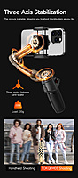 neQra M05-AI-PRO-3 Axis Gimbal Stabilizer for Smartphone AI Tracking Camera Fill Light Full Func. Remote 7 Shooting Modes Extension Rod and Tripod. Best for for YouTube Insta Travel Action Adventure