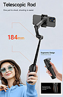 neQra M05-AI-PRO-3 Axis Gimbal Stabilizer for Smartphone AI Tracking Camera Fill Light Full Func. Remote 7 Shooting Modes Extension Rod and Tripod. Best for for YouTube Insta Travel Action Adventure