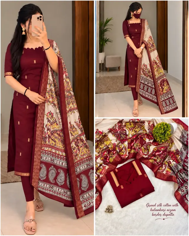 Nandini Mangalagiri Silk Cotton Top and Kalamkari Dupatta