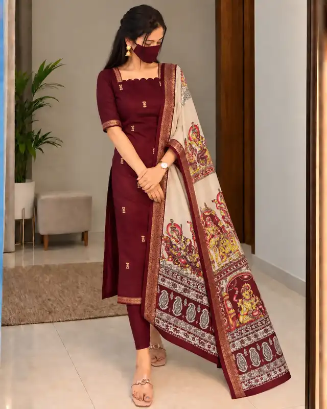 Nandini Mangalagiri Silk Cotton Top and Kalamkari Dupatta