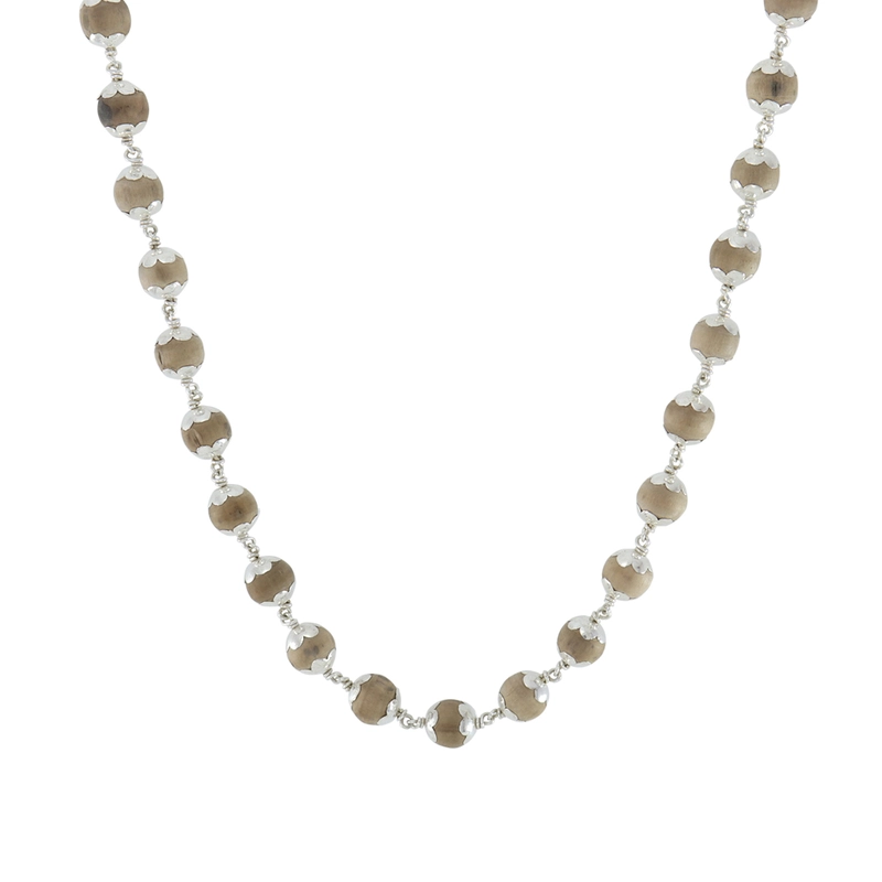 SRIMATHI JEWELLERS 925 Silver Caped Chandan Mala (Sandalwood Rosary) for Jaap and for Men and Women
