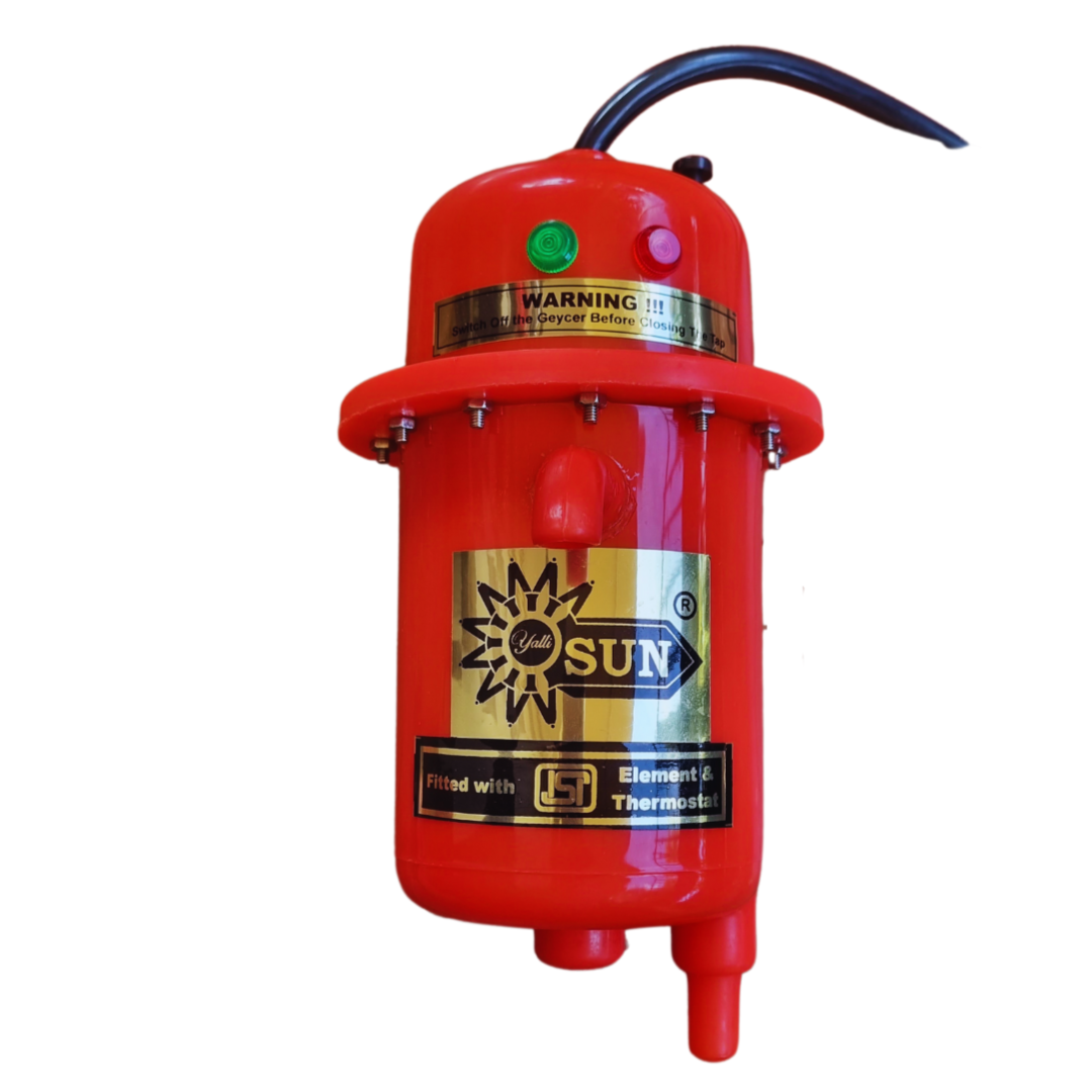 yalli SUN Instant Running Abs Plastic, Auto Cut Off And Manual Reset, Inlet And Outlet Thread Vss Instant Water Heater (Red), 220 Watts, 6 Liters