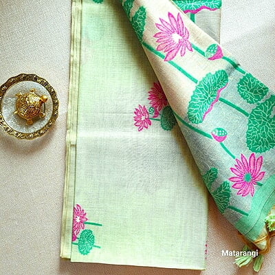 Pastel Green Premium Munga Cotton Saree