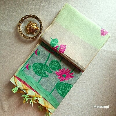 Pastel Green Premium Munga Cotton Saree