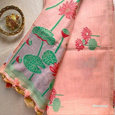 Pastel Peach Premium Munga Cotton Saree