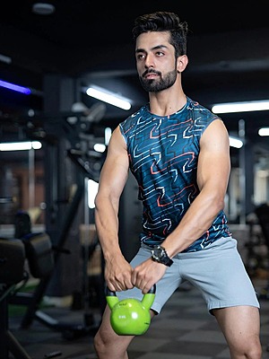 BLUE  Men's Gym Tanktop Sleeveless  Sports Vest