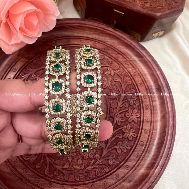 Victorian Bangles Green Stone Sizes 2.6, 2.8 (SKU- 161)
