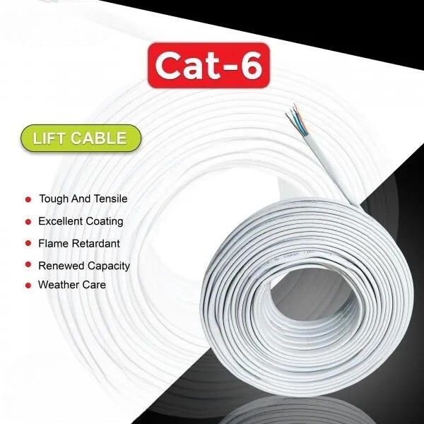 Cat 6 Cable, Lift Cable, Flat CCTV Cable for Lift , Durable and High Strength CCTV Cable for Elevator Systems -90M (Coil Pack) Cat 6 Cable, Lift Cable, Flat CCTV Cable for Lift , Durable and High Strength CCTV Cable for Elevator Systems -90M (Coil Pack)