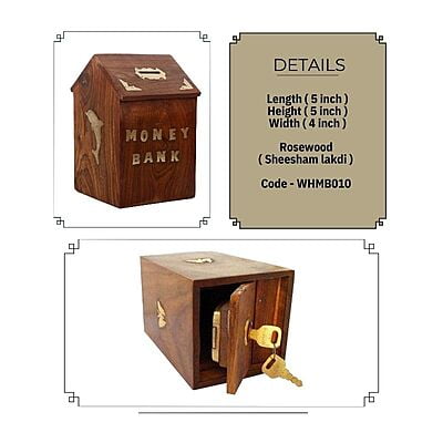 Wooden Money Bank -  Hut Shape Piggy Bank Wooden 5 X 5 Inch For Kids And Adults (Brown)