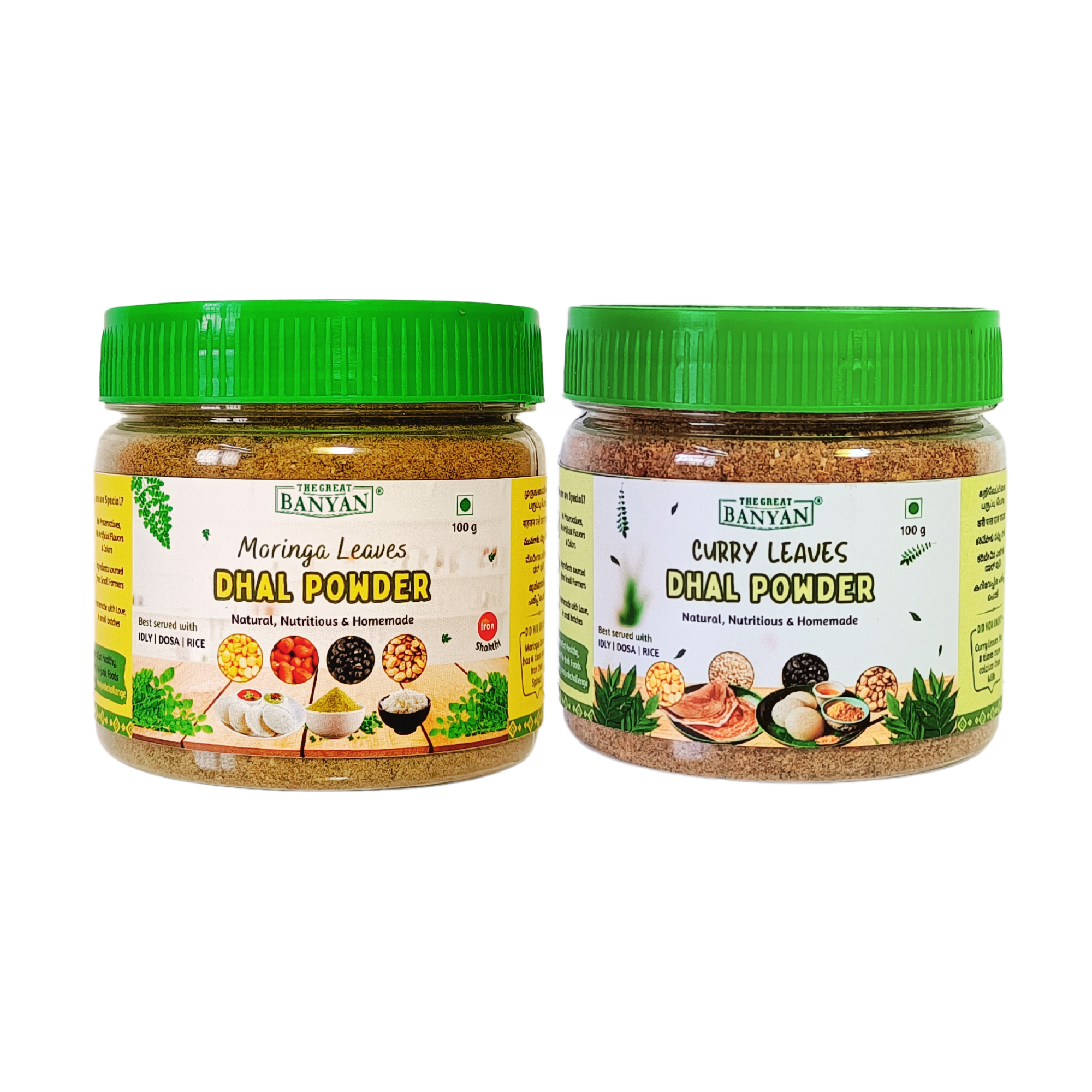 The Great Banyan Moringa & Curry Leaves Dhal Powder 100g (Pack of 2) – Idli Dosa Rice Milagai Podi