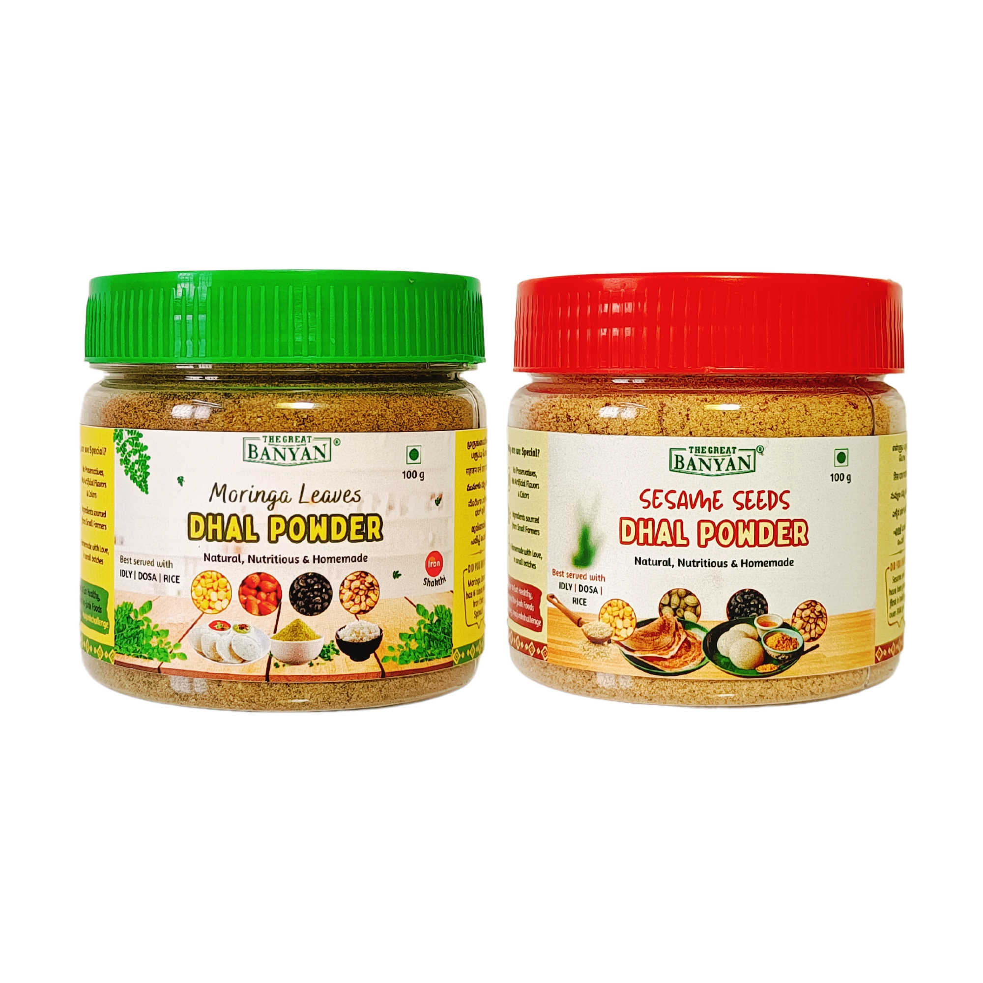 The Great Banyan Moringa & Sesame Seeds Dhal Powder 100g (Pack of 2) – Idli Dosa Rice Milagai Podi