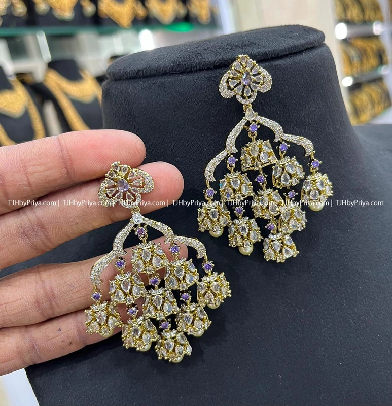 Modern Party Wear Chandelier Earrings Purple (SKU- 207)