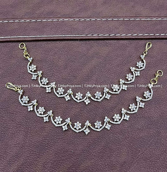 Party Wear Diamond Alike Earchains Premium Quality Stones (TJH 464)