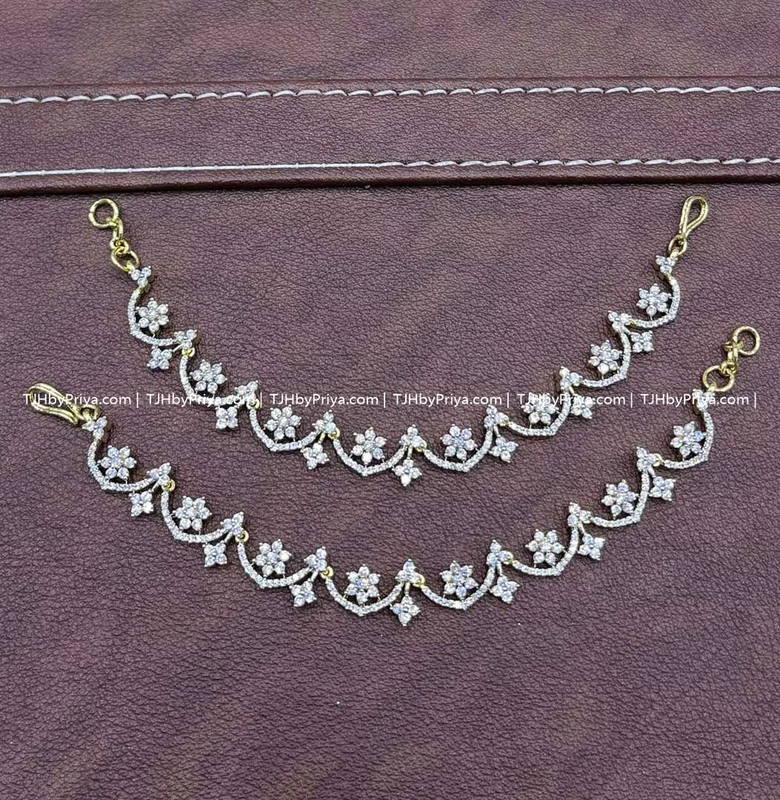 Party Wear Diamond Alike Earchains Premium Quality Stones (TJH 464)