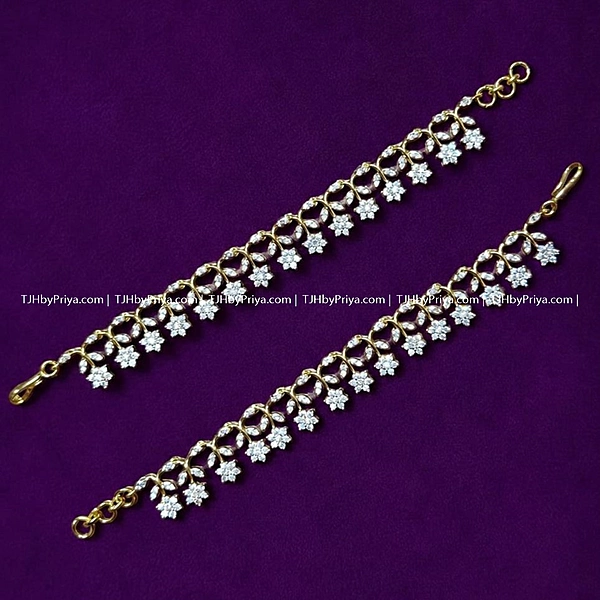 Party Wear Diamond Alike Earchains Premium Quality Stones (TJH 462)