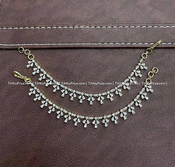 Party Wear Diamond Alike Earchains Premium Quality Stones (TJH 463)