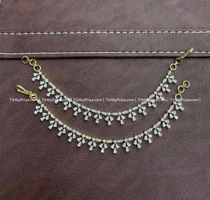 Party Wear Diamond Alike Earchains Premium Quality Stones (TJH 463)