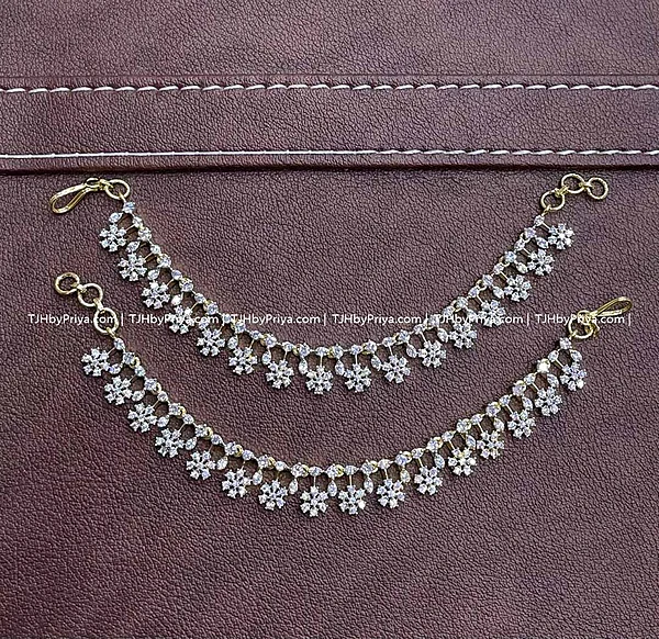 Party Wear Diamond Alike Earchains Premium Quality Stones 2 (TJH 459)