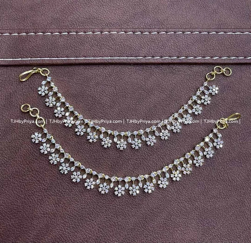 Party Wear Diamond Alike Earchains Premium Quality Stones 2 (TJH 459)