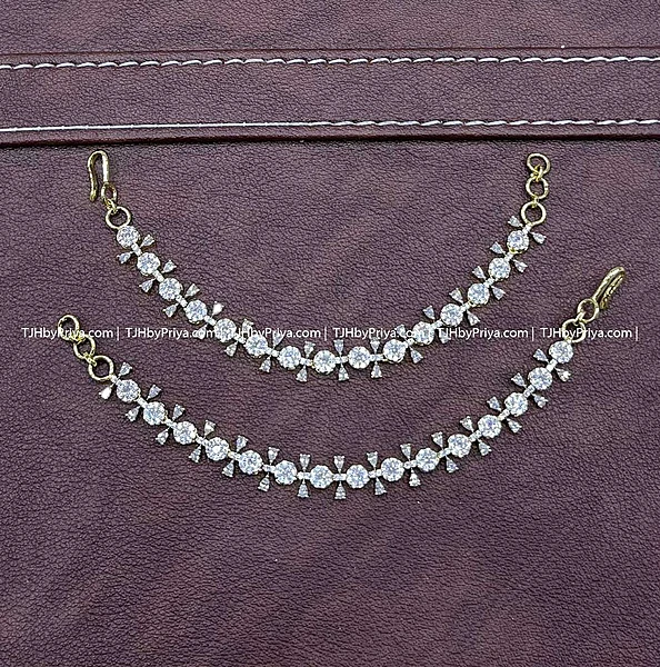 Party Wear Diamond Alike Earchains Premium Quality Stones 3 (TJH 460)