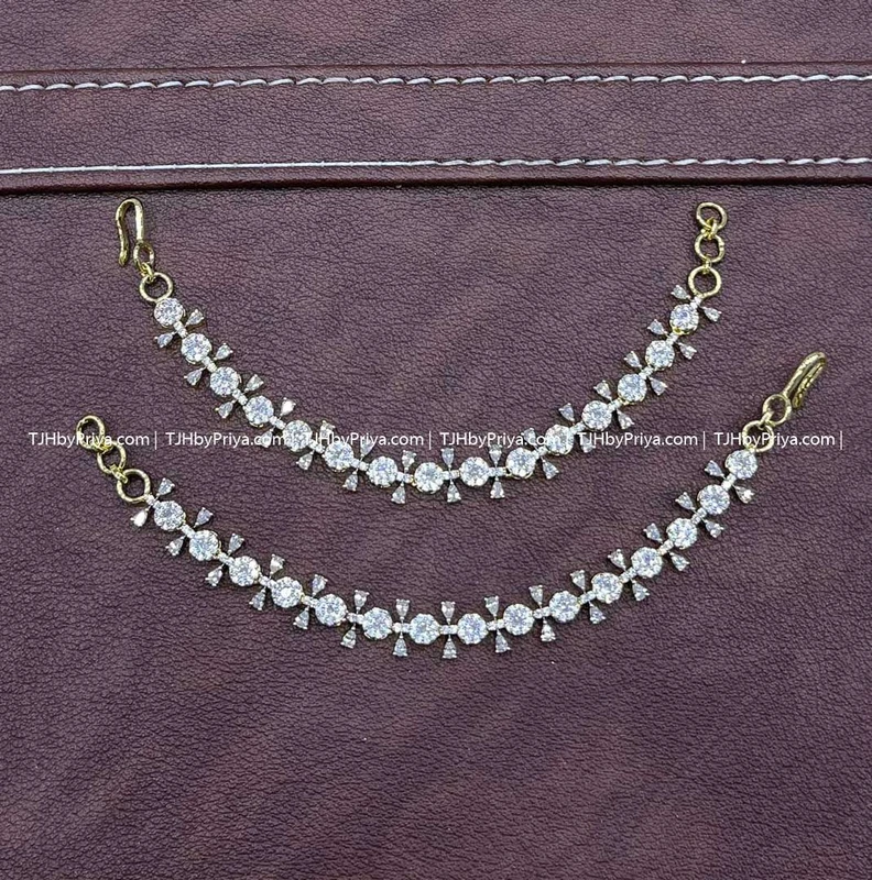 Party Wear Diamond Alike Earchains Premium Quality Stones 3 (TJH 460)