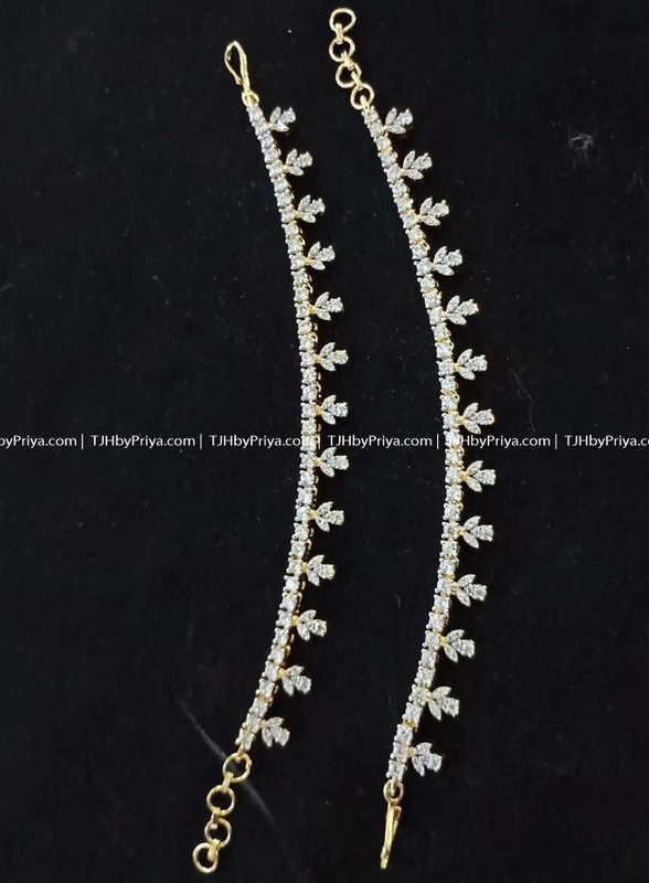 Party Wear Diamond Alike Earchains Premium Quality Stones1 (TJH 465)