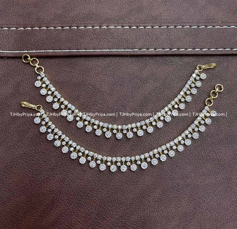 Party Wear Diamond Alike Earchains Premium Quality Stones2 (TJH 466)
