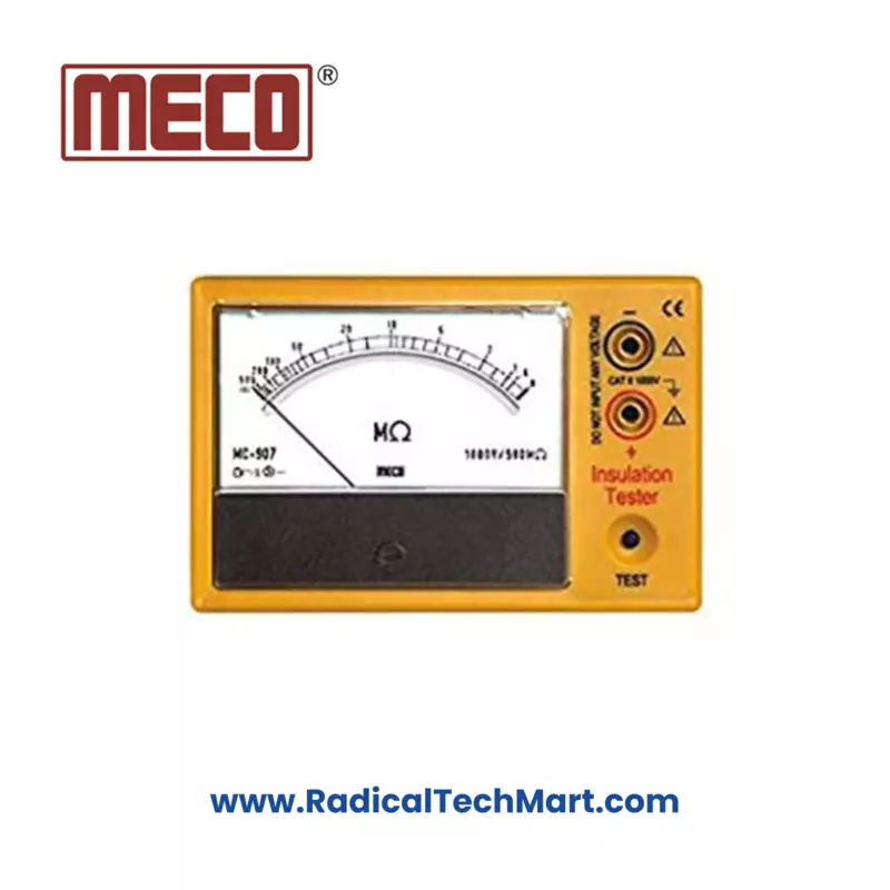 MECO MC 904 Analog Insulation Tester with 500V 500MΩ measurement range in yellow ABS case
