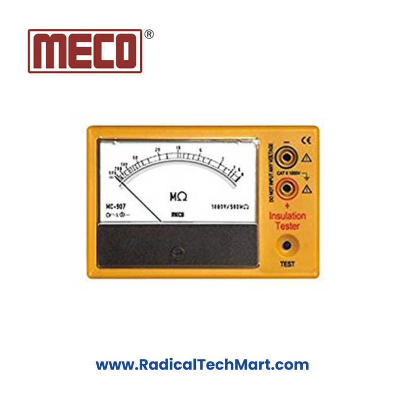 MECO MC 904 Analog Insulation Tester with 500V 500MΩ measurement range in yellow ABS case
