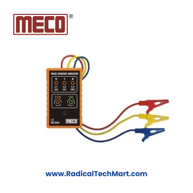 Meco Phase Sequence Indicator with Test Leads and Carrying Case