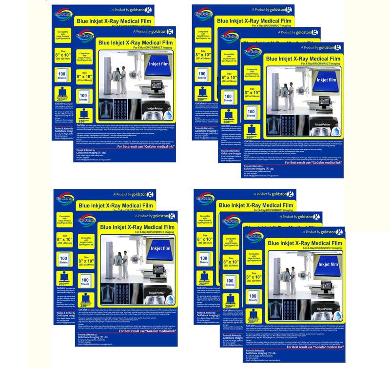 8"x10" Inkjet Medical Blue Film Waterproof X100 Sheet Pack_ 280 GSM/210 Micron-10 packets 8"x10" Inkjet Medical Blue Film Waterproof X100 Sheet Pack_ 280 GSM/210 Micron-10 packets