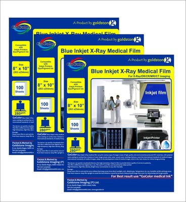 8" x 10 " Inkjet Medical Blue Film for X Ray imaging/Waterproof Film 100 Sheet Pack of  280 GSM / 210 Micron Pack of 3 packets 8" x 10 " Inkjet Medical Blue Film for X Ray imaging/Waterproof Film 100 Sheet Pack of  280 GSM / 210 Micron Pack of 3 packets