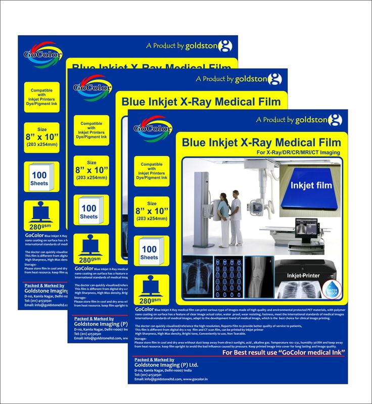 8" x 10 " Inkjet Medical Blue Film for X Ray imaging/Waterproof Film 100 Sheet Pack of 280 GSM / 210 Micron Pack of 3 packets 8" x 10 " Inkjet Medical Blue Film for X Ray imaging/Waterproof Film 100 Sheet Pack of 280 GSM / 210 Micron Pack of 3 packets