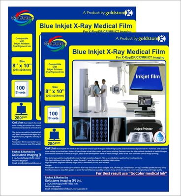 Inkjet Medical Blue Film for X Ray imaging/Waterproof Film/SIZE: 203mm x 254mm (8 inch X 10 inch) X 20 Sheet Pack of 280 GSM / 210 Micron PACK OF 2 Packts Inkjet Medical Blue Film for X Ray imaging/Waterproof Film/SIZE: 203mm x 254mm (8 inch X 10 inch) X 20 Sheet Pack of 280 GSM / 210 Micron PACK OF 2 Packts