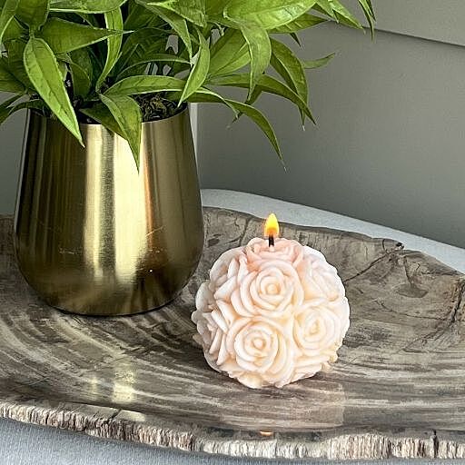 MEDIUM PEACH ROSE BALL CANDLE