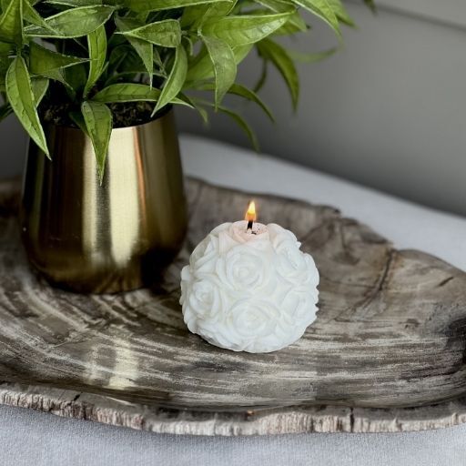 MEDIUM WHITE ROSE BALL CANDLE