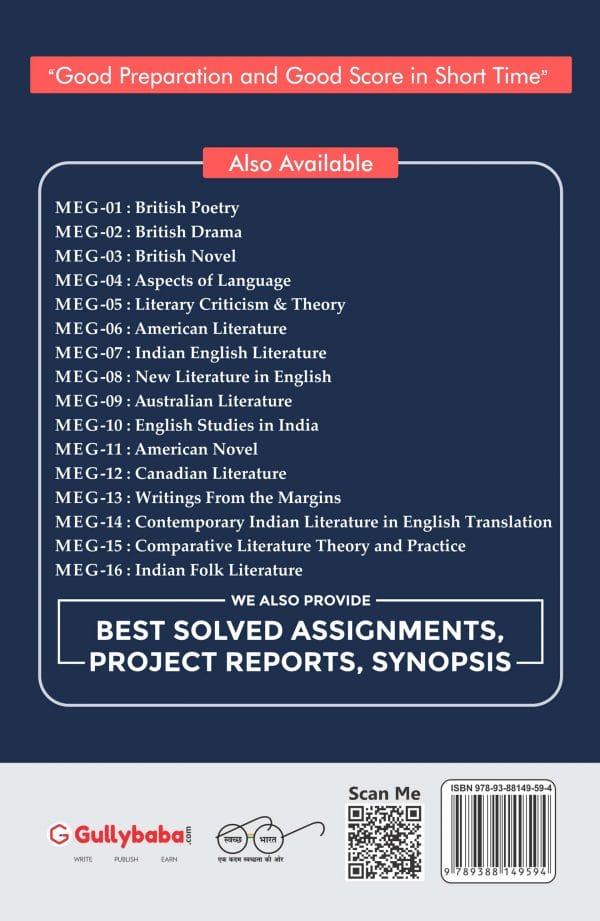 IGNOU MEG-12 - A Survey Course In 20th Century Canadian Literature, Latest Help Book Edition