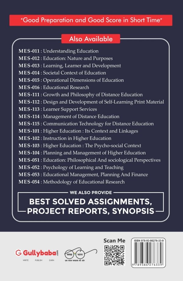 IGNOU MES-101 - Higher Education: Its Context and Linkages, Latest Help Book Edition