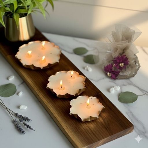 Set of 3 Metal Lotus Candles