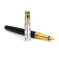 PARKER ASTER DILUXE BLACK & CHROME GOLD TRIM FOUNTAIN PEN