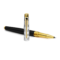 PARKER ASTER DILUXE BLACK & CHROME GOLD TRIM ROLLER PEN